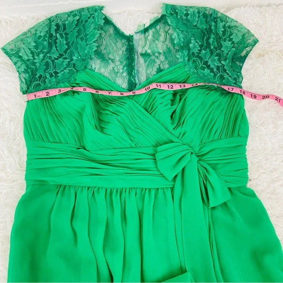 LAUREN BY RALPH LAUREN EVENING green lace sweetheart neck cap sleeve maxi  gown